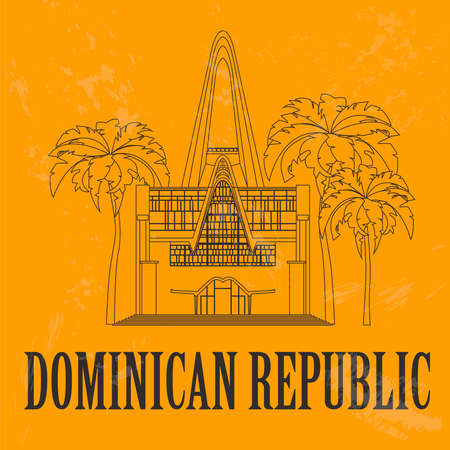 Dominican republic landmarks. Saint Altagracia basilica. Retro styled image. Vector illustrationのイラスト素材