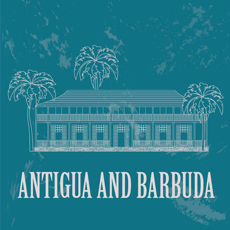 Antigua and Barbuda landmarks. Admiral`s House. Retro styled image. Vector illustrationのイラスト素材