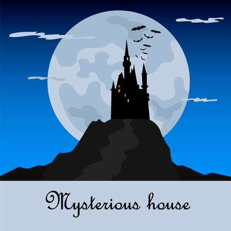 Misterious house in the dark night. Halloween holiday. Flat icons. Vector illustrationのイラスト素材