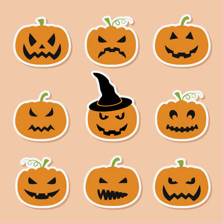 Halloween pumpkins set. Graphic template. Flat icons. Vector illustrationのイラスト素材