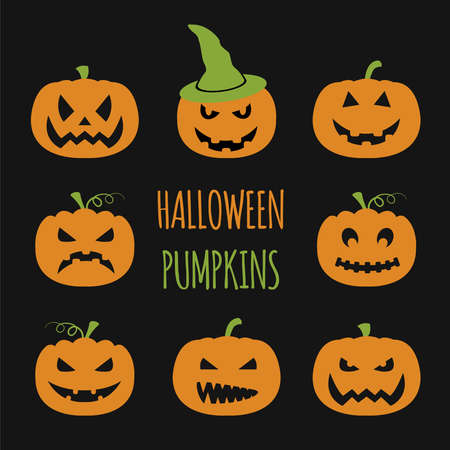 Halloween pumpkins set. Graphic template. Flat icons. Vector illustrationのイラスト素材