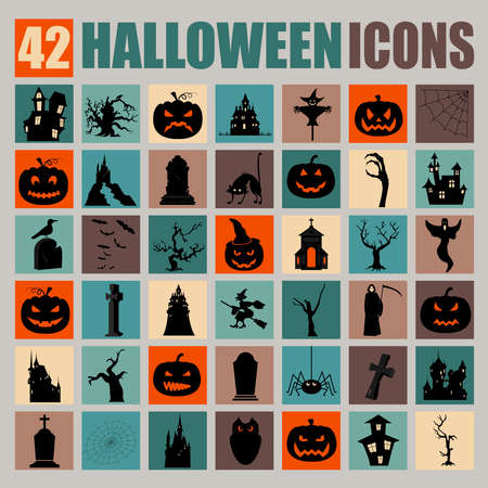 Halloween holiday graphic template. Flat icons. Vector illustrationのイラスト素材