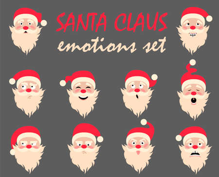 Santa Claus character. Emotions icon set. Merry Christmas. Vector illustrationのイラスト素材