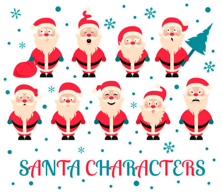 Santa Claus character. Emotions icon set. Merry Christmas. Vector illustrationのイラスト素材