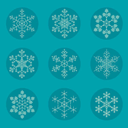 Snowflake icon set. Vintage outline version. Vector illustrationのイラスト素材