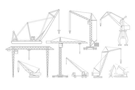Crane and lifting machine. Outline icon set suitable for creating infographics. web site content etc. Vector illustrationのイラスト素材