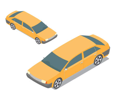Flat 3d isometric yellow passenger car isolated on white.のイラスト素材