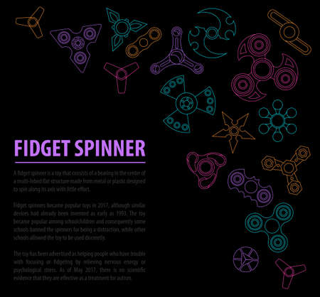 Hand spinner. Fidget toy for increased focus, stress relief. Infographic design with icons.のイラスト素材