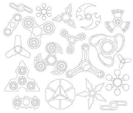 Hand spinner. Fidget toy for increased focus, stress relief. Icon set isolated on white.のイラスト素材