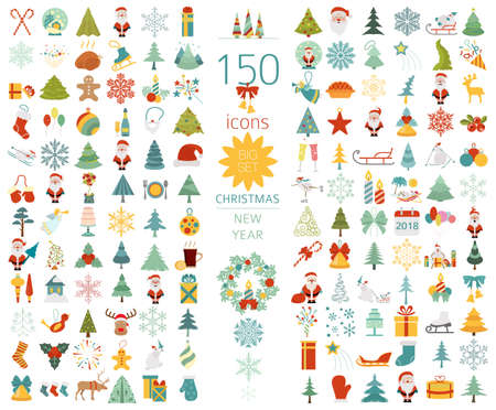 Christmas and New Year holidays icon big setのイラスト素材