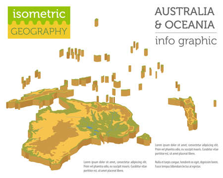 Isometric 3d Australia and Oceania physical map elements. Build your own geography info graphic collection. Vector illustrationのイラスト素材