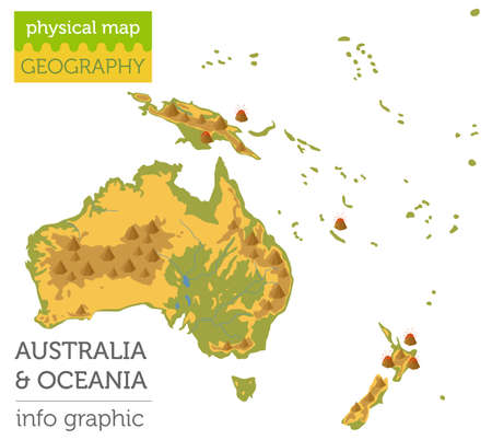Australia and Oceania physical map elements. Build your own geography info graphic collection. Vector illustrationのイラスト素材