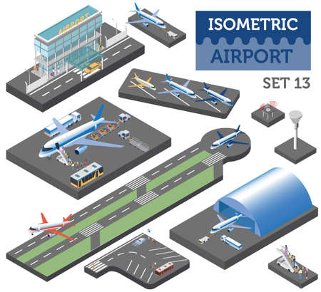 3d isometric airport and city map constructor elements isolated on white. Build your own infographic collection. Vector illustrationのイラスト素材