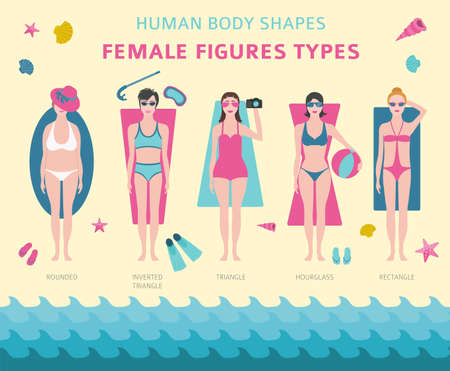 Human body shapes. Female figures types set. Vector illustrationのイラスト素材