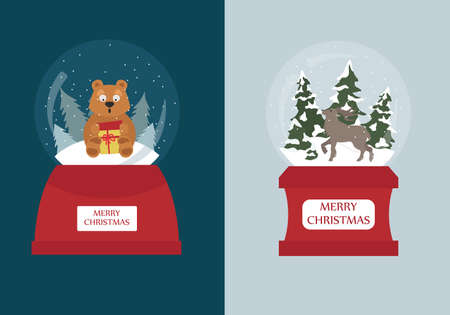Snow globe icon set. Elements for christmas holiday greeting card, poster design. Vector illustrationのイラスト素材