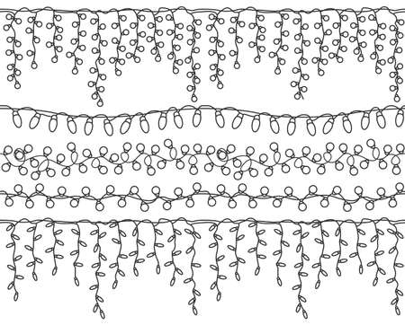 Christmas light garlands set. Outline isolated design seamless pattern. New year winter collection. Vector illustrationのイラスト素材