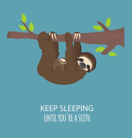 The story of one sloth. With family. Funny cartoon sloths in different postures set. Vector illustrationのイラスト素材