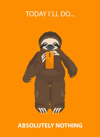 The story of one sloth. At work, study. Funny cartoon sloths in different postures set. Vector illustrationのイラスト素材