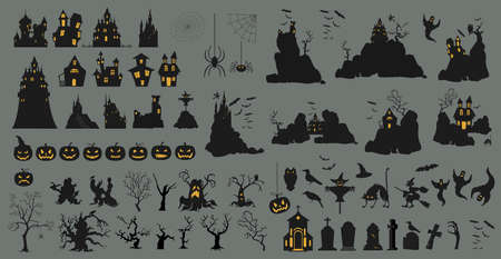 Halloween holiday constructor. Graphic template. Flat icons. Vector illustrationのイラスト素材