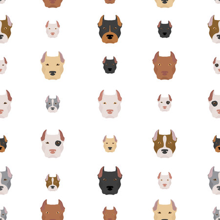 American pit bull terrier dogs set. Color varieties, different poses. Seamless pattern. Vector illustrationのイラスト素材