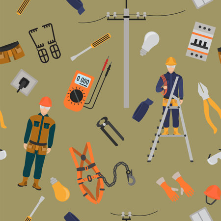 Profession and occupation set. Electrician tools and equipment. Uniform flat design icon. Vector illustrationのイラスト素材