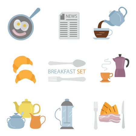 Breakfast flat vector icon set. Illustrationのイラスト素材