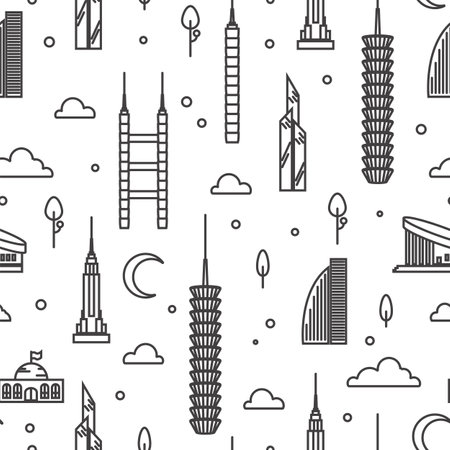 Skyscrapers simple line seamless pattern isolated on white. Vector illustrationのイラスト素材