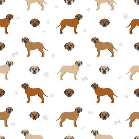 Tosa Inu seamless pattern. Different poses, coat colors set. Vector illustrationのイラスト素材