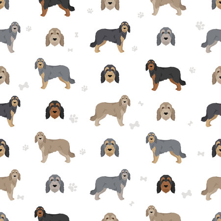 Griffon Nivernais seamless pattern. Different coat colors set. Vector illustrationのイラスト素材