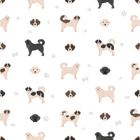 Greek Shepherd seamless pattern. Different coat colors set. Vector illustrationのイラスト素材