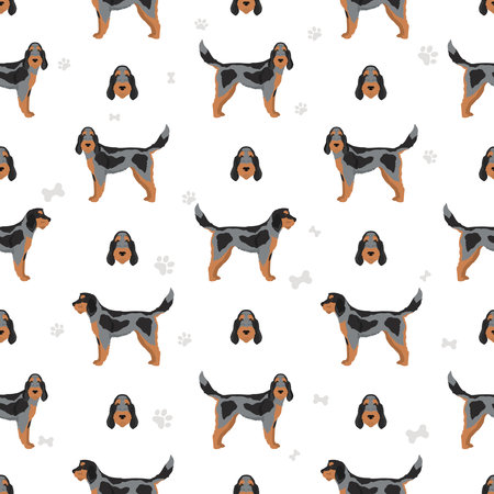 Griffon Blue de Gascogne seamless pattern. Different coat colors set. Vector illustrationのイラスト素材