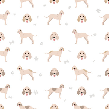 Billy dog seamless pattern. Different coat colors and poses set. Vector illustrationのイラスト素材