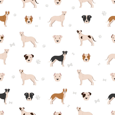 Brazilian Dogo seamless pattern. Different coat colors and poses set. Vector illustrationのイラスト素材