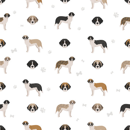 Alentejo mastiff all colors seamless pattern. Different coat colors set. Vector illustrationのイラスト素材