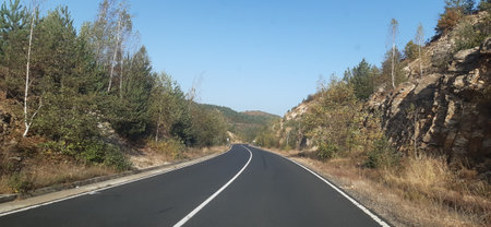 Highway in Northern Greece. Region Macedonia, city Kavala. Rocks and forest viewの写真素材