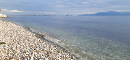 Nea Karvali, East Macedonia and Thrace, Kavala Municipality, northern Greece. Photo of the Aegean Sea coastの写真素材
