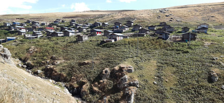 Eastern Turkey region Anatolia. Taurus mountain. Poor villages in the mountains. Highway through central Anatolia, Taurus Mountainsの写真素材