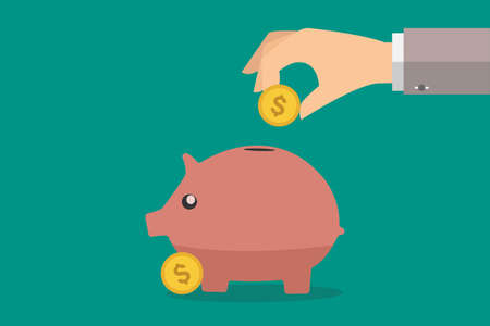 saving money in vector with dollar flat sign symbols illustration. Concepts for business banking,saving,accumulation money,budget and finance.のイラスト素材