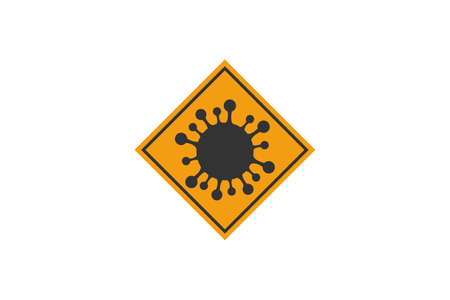 Coronavirus sign. Corona virus Bacteria Cell Icon, 2019-nCoV in caution traffic signs. Warning symbol of COVID-19, Novel coronavirus. Vector icon.のイラスト素材