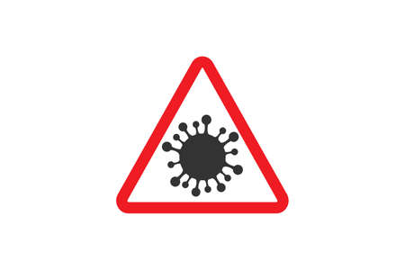 Coronavirus sign. Corona virus Bacteria Cell Icon, 2019-nCoV in caution traffic signs. Warning symbol of COVID-19, Novel coronavirus. Vector icon.のイラスト素材