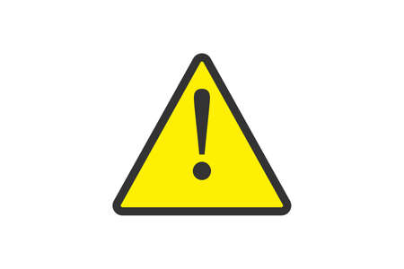 Flat yellow hazard warning symbol. Warning icon and sign of danger isolated on white background for use on web design, typography, ui, app, on the road and construction.のイラスト素材