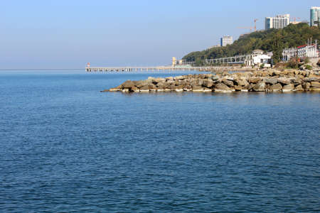 The pier in the village of Matsestaの写真素材