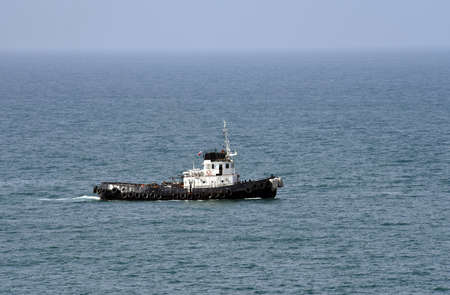 The ship is in open seaの写真素材