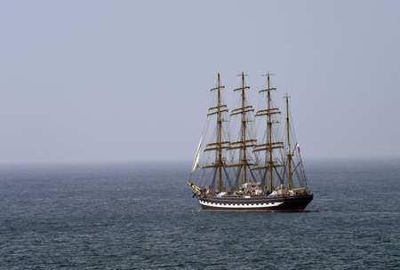 Sailing ship goes to seaの写真素材
