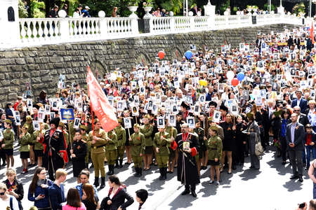 May September 2015 Sochi Russia. Demonstration in honor of the victory over fascismのeditorial素材