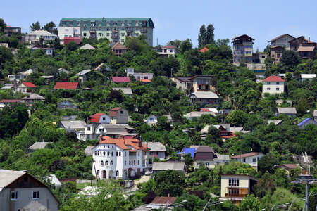 Houses on the picturesque mountain slope.のeditorial素材