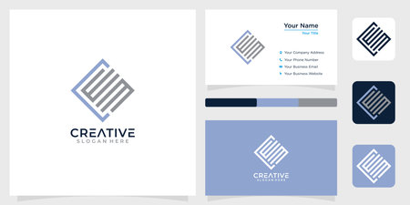 Initial letter C E M Square line logo design creative technology simple gold and business cardのイラスト素材