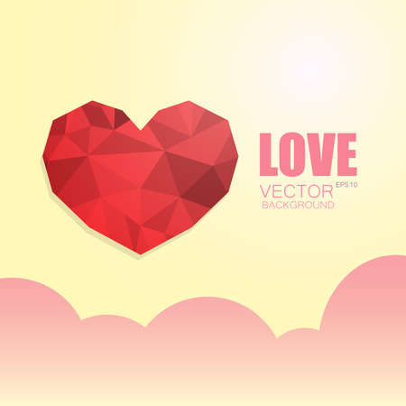 Polygonal heart on beige background with cloudsのイラスト素材