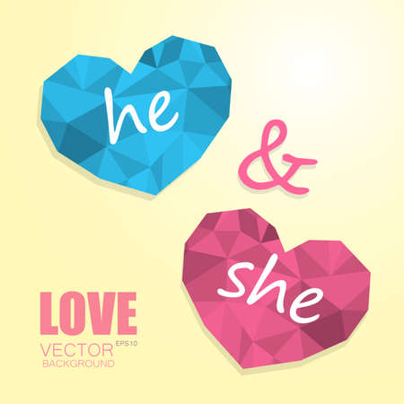 Two polygonal hearts like man and womanのイラスト素材