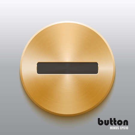 Round minus button with black symbol and brushed golden metal texture isolated on gray backgroundのイラスト素材